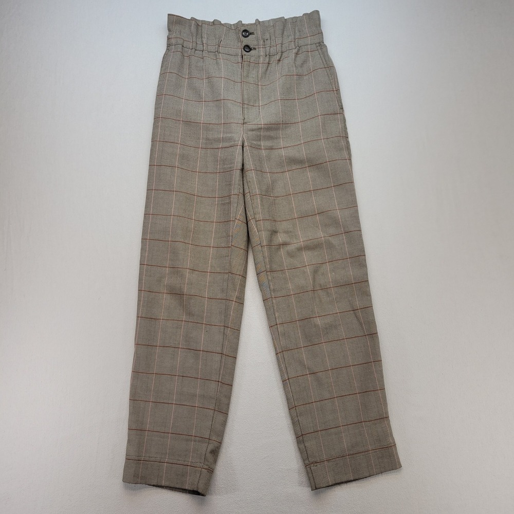 Madewell Tapered Pants Womens 0 Brown Plaid Paperbag Waist Herringbone MB283
